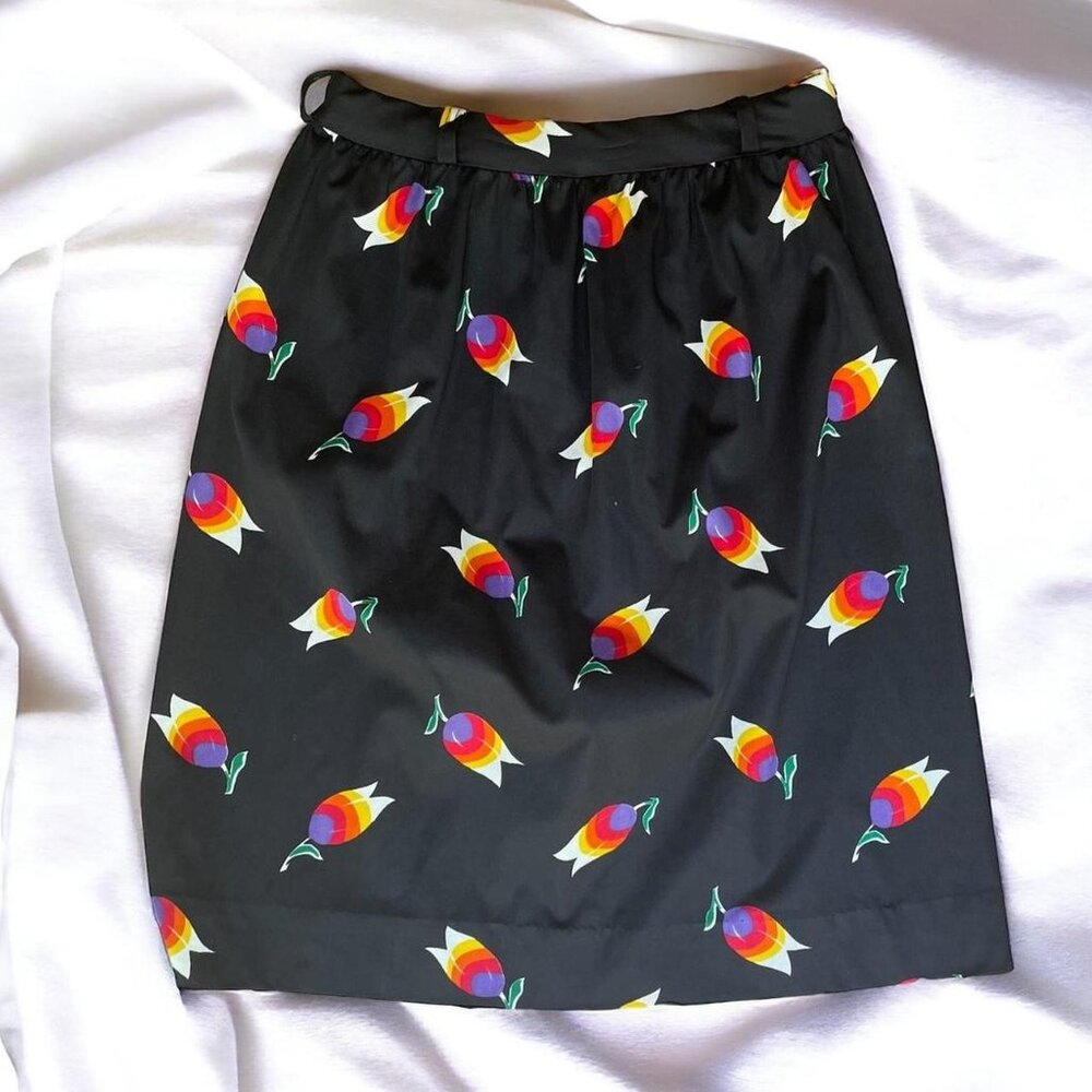 Vintage retro rainbow print midi skirt